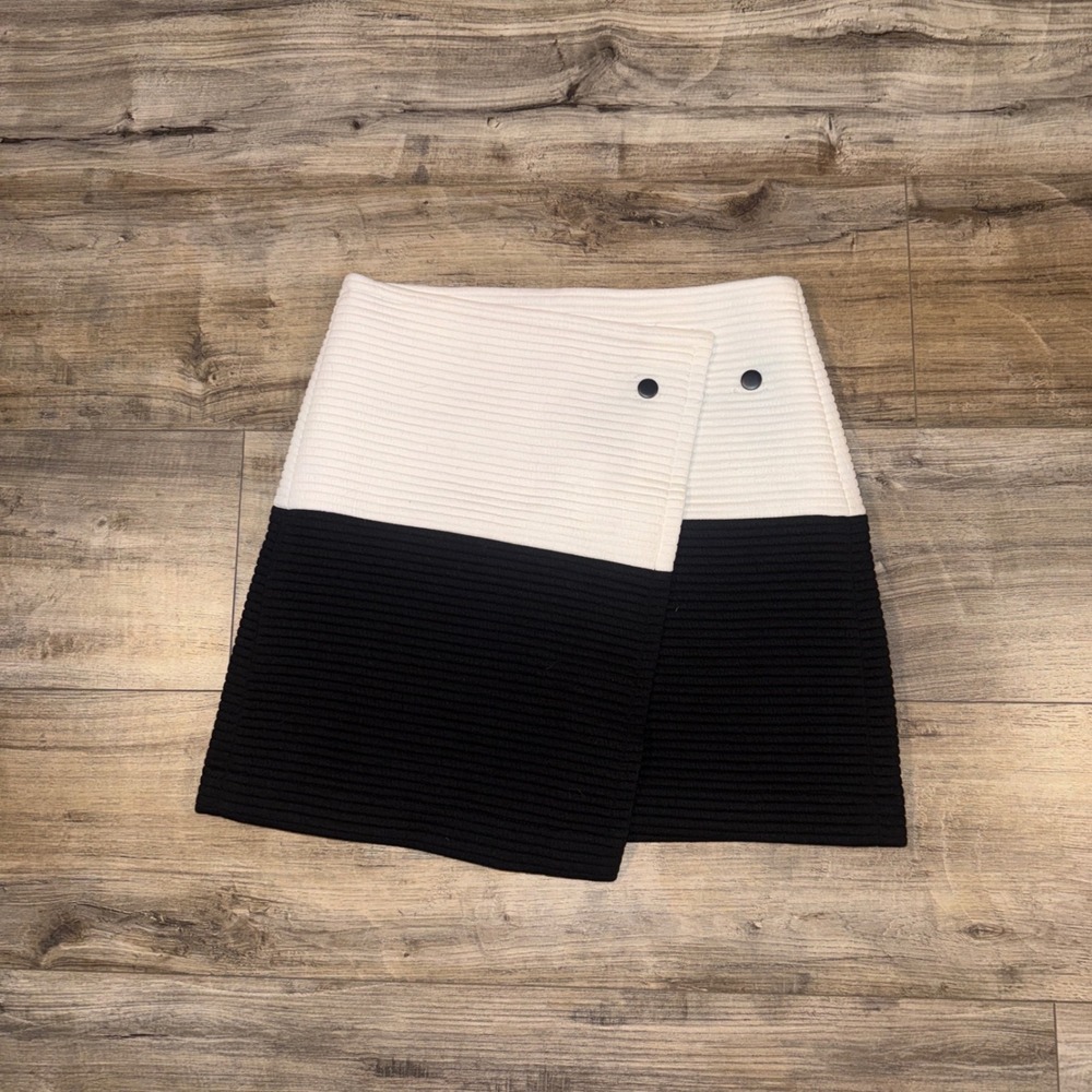 Alice + Olivia Black White Rib Knit Colorblock Zip Pencil Skirt Women's 2